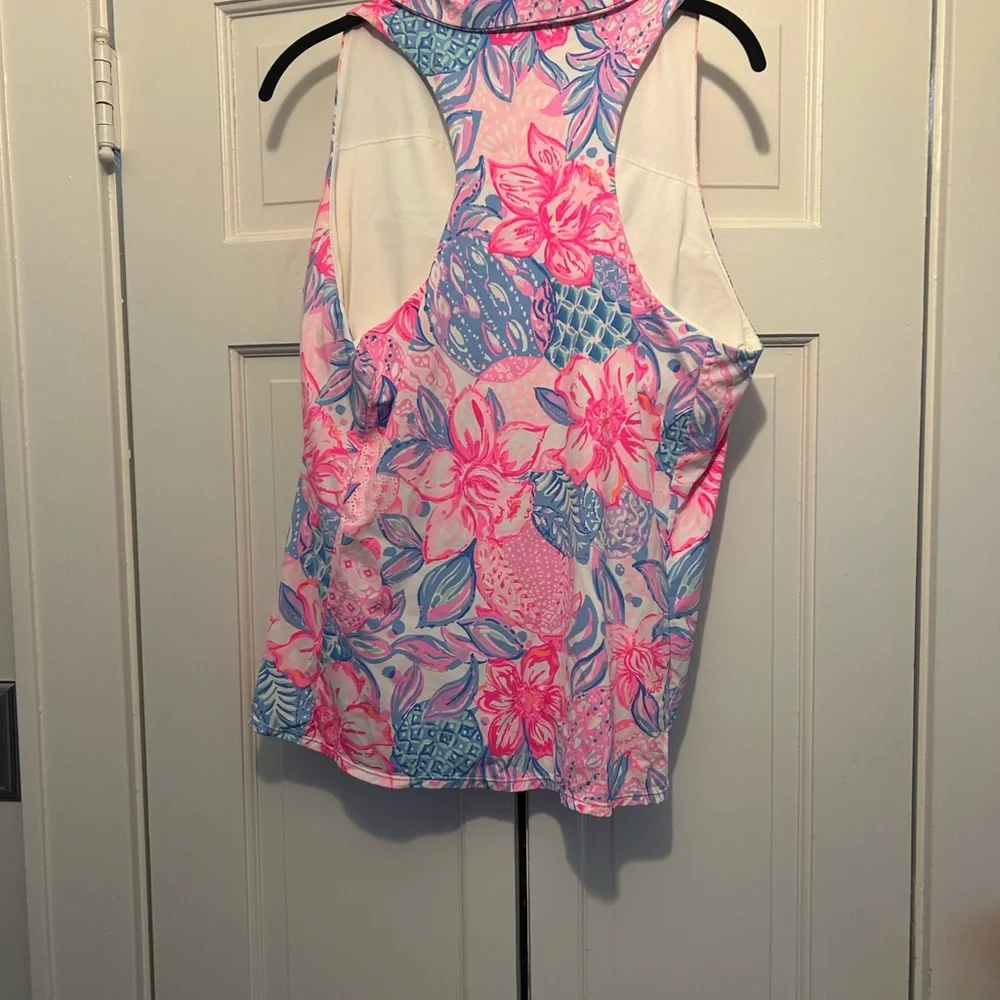 Lilly Pulitzer Women's Luxletic Tropical Floral Blouse - Pink and Blue - Picture 4 of 5